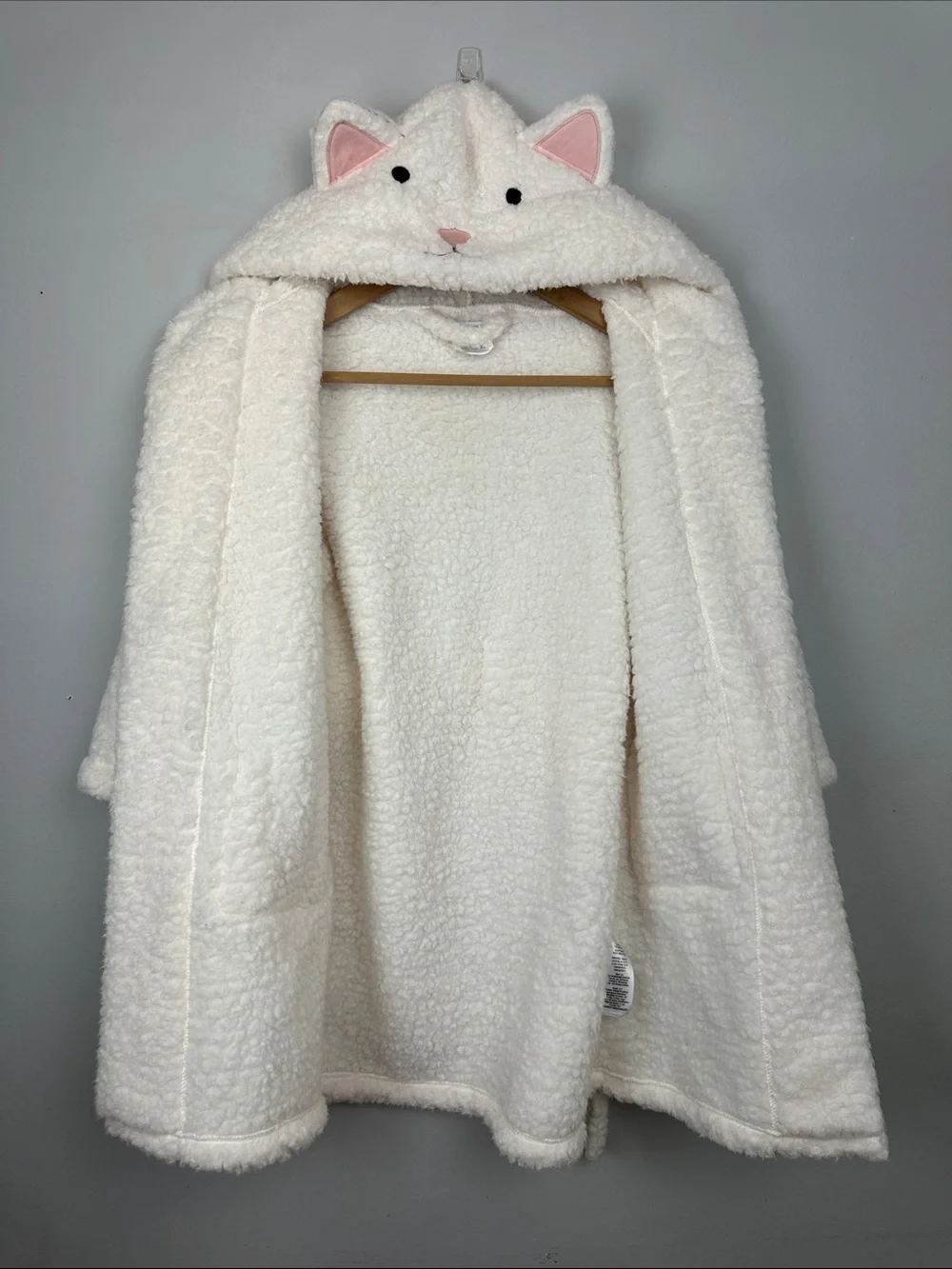 PBK Pottery Barn Kids Hooded Plush Sherpa Critter Robe Kitty Ears White Sz 4-6